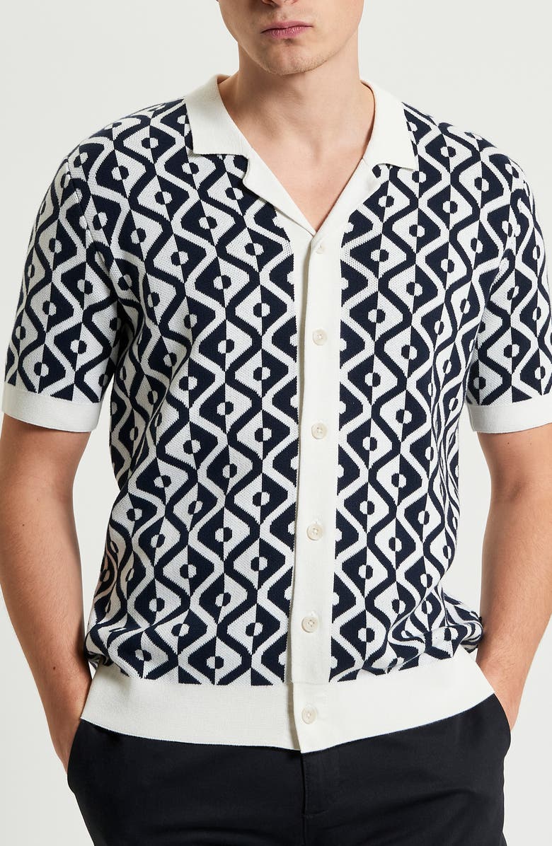 Ben Sherman Tile Jacquard Resort Knit Camp Shirt, Main, color, 