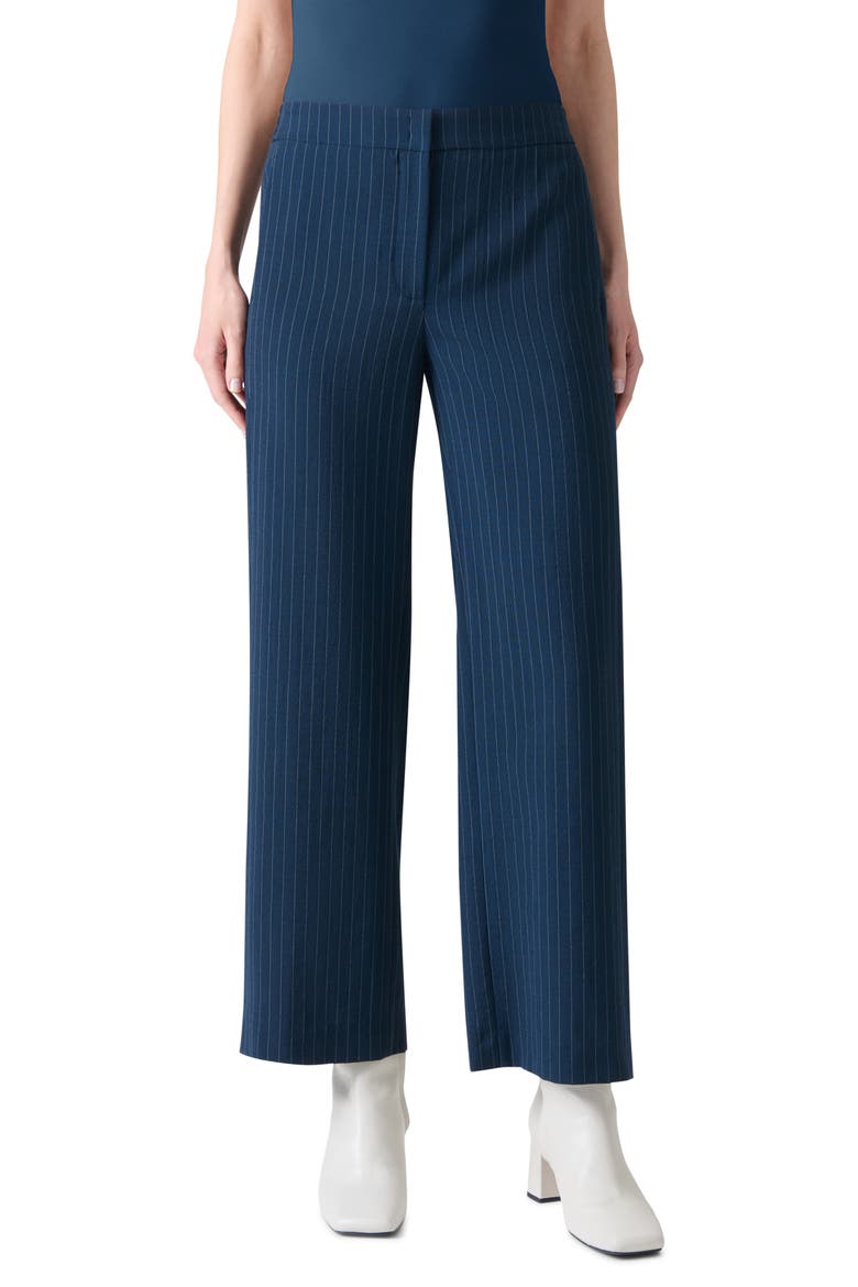 Pinstripe Wool Blend Crepe Crop Pants, Main, color, NAVY