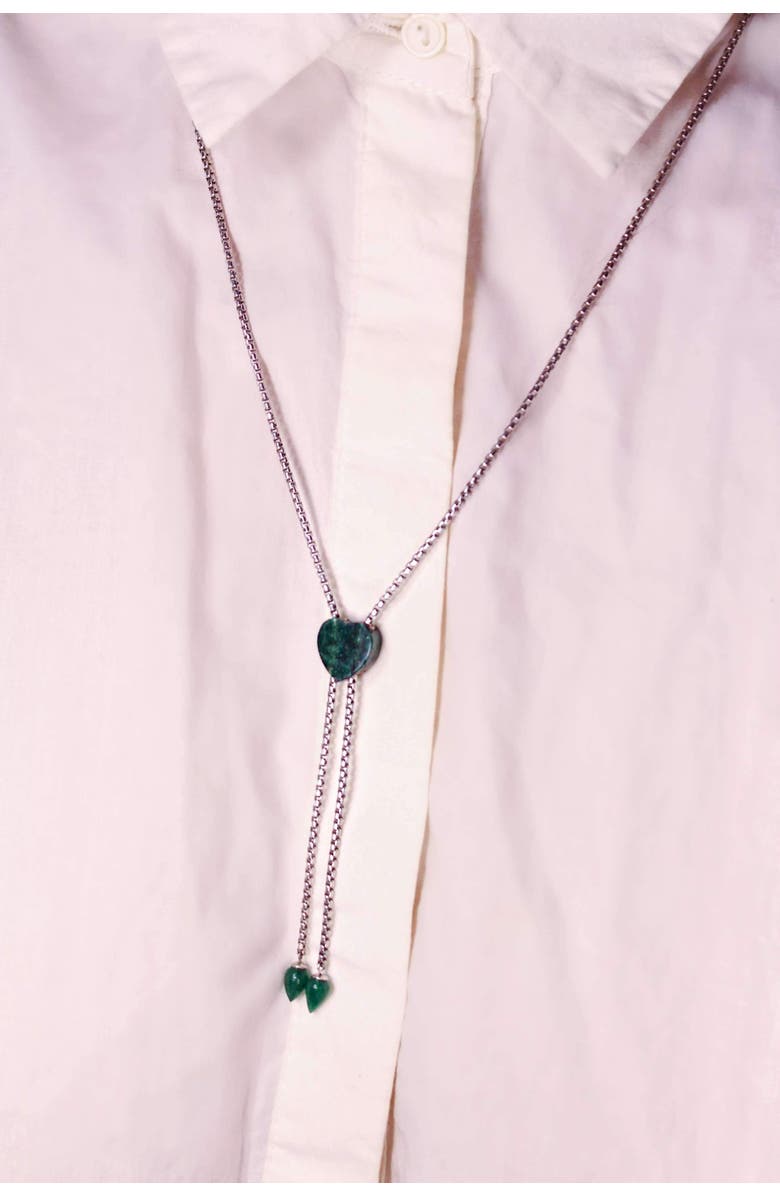 LuvMyJewelry Luv Me Green Aventurine Gemstone Sterling SIlver Adjustable Heart Women Necklace, Alternate, color,