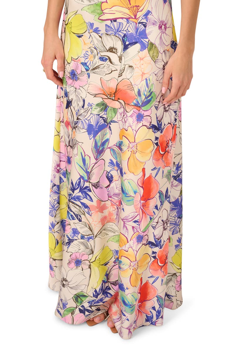 Adrianna Papell Print Satin Halter Gown, Alternate, color, Ivory Multi