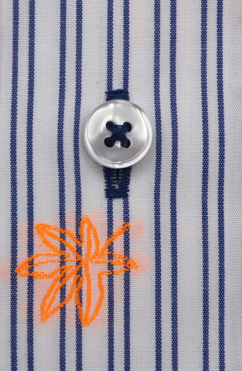 Lorenzo Uomo Trim Fit Stripe Neon Embroidery Dress Shirt, Alternate, color, White/ Blue