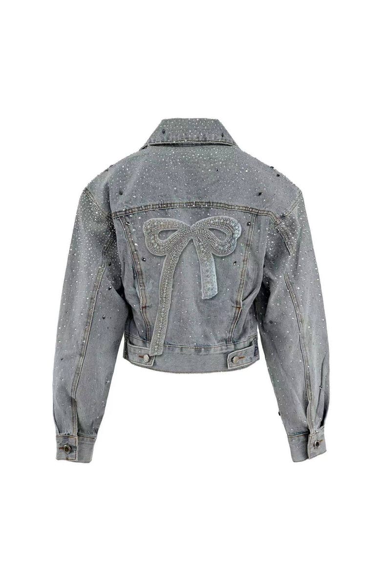 Crystal Bow Denim Jacket, Alternate, color, Blue