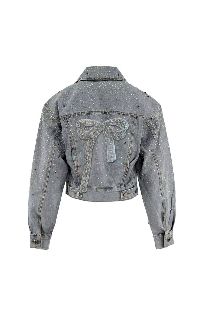 Lola + The Boys Crystal Bow Denim Jacket, Alternate, color, Blue