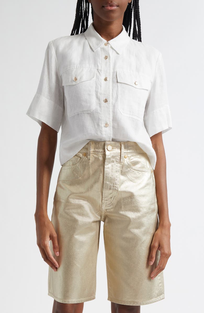 Veronica Beard Spruce Linen Button-Up Shirt, Main, color, Off White