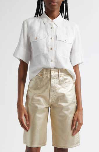 Veronica Beard Spruce Linen Button-Up Shirt