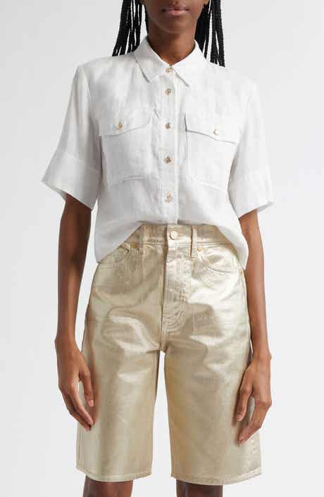 Veronica Beard Spruce Linen Button-Up Shirt