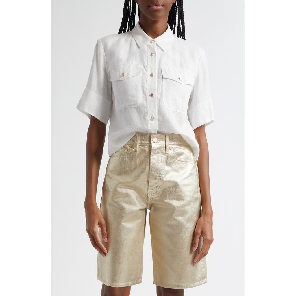 Veronica Beard Spruce Linen Button-up Shirt In Off White