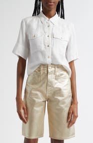 Veronica Beard Spruce Linen Button-Up Shirt