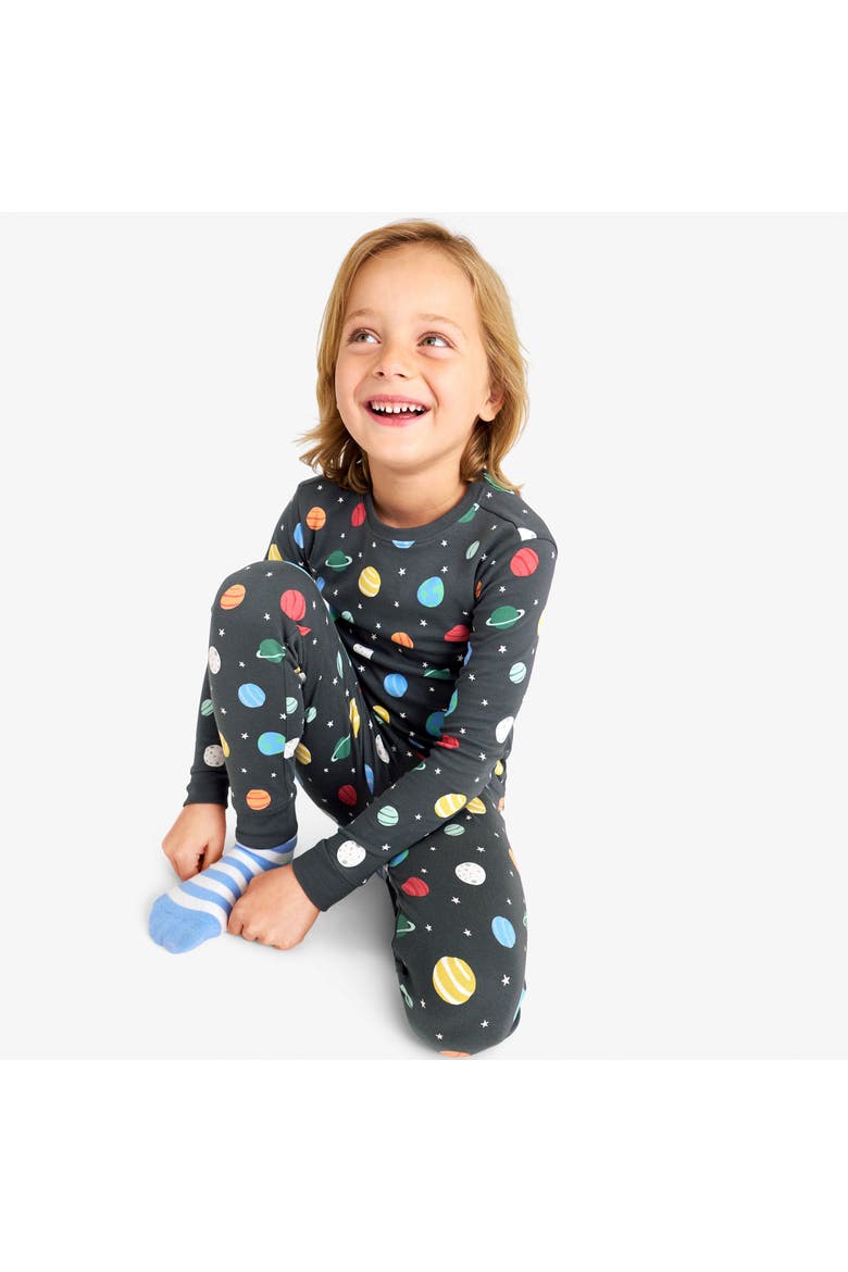 Kids Organic Long Sleeve Pj Top In Graphic Prints, Alternate, color, Asphalt Galaxy