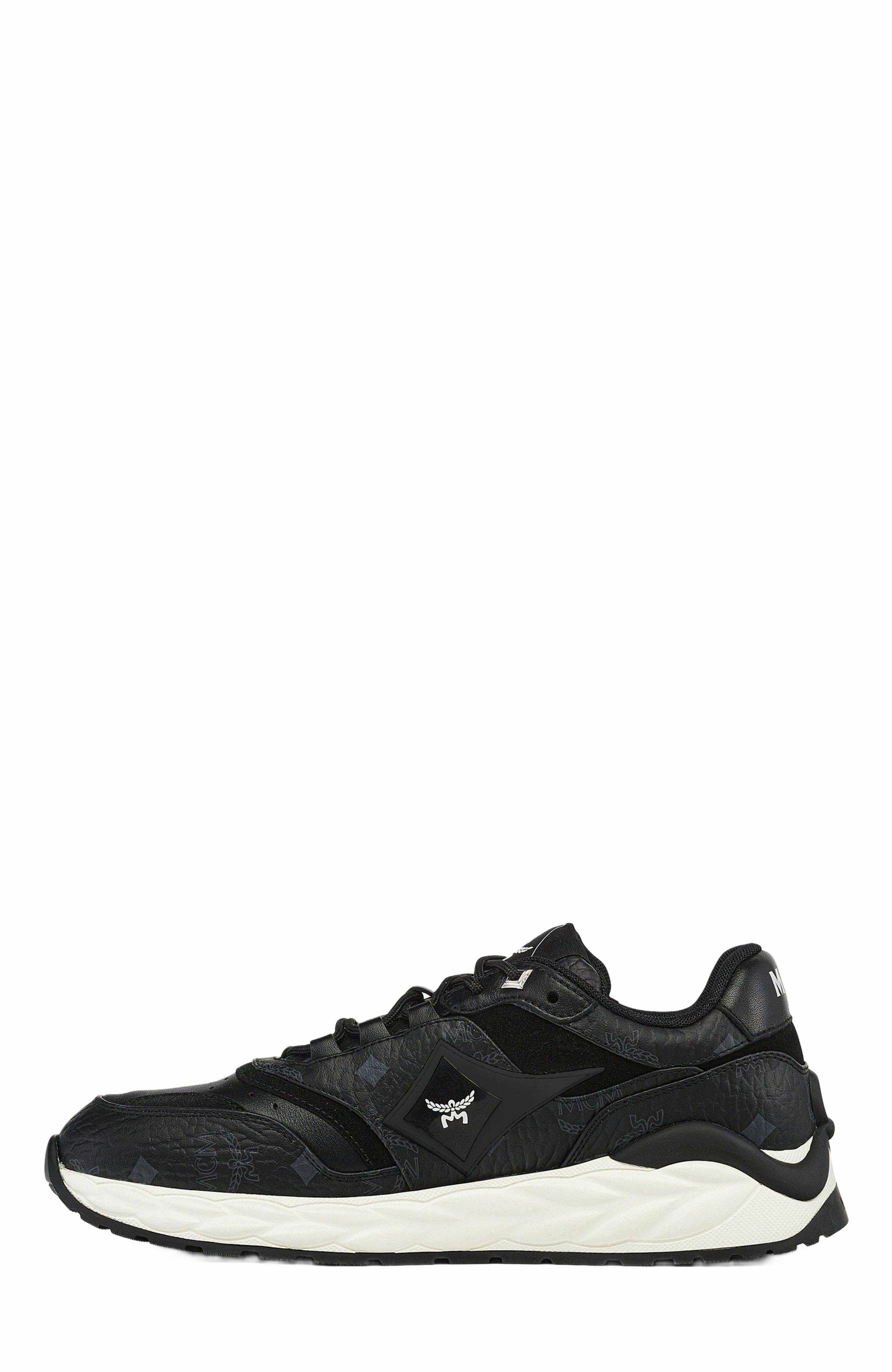 MCM Skywander Sneakers in Visetos, Alternate, color, Black