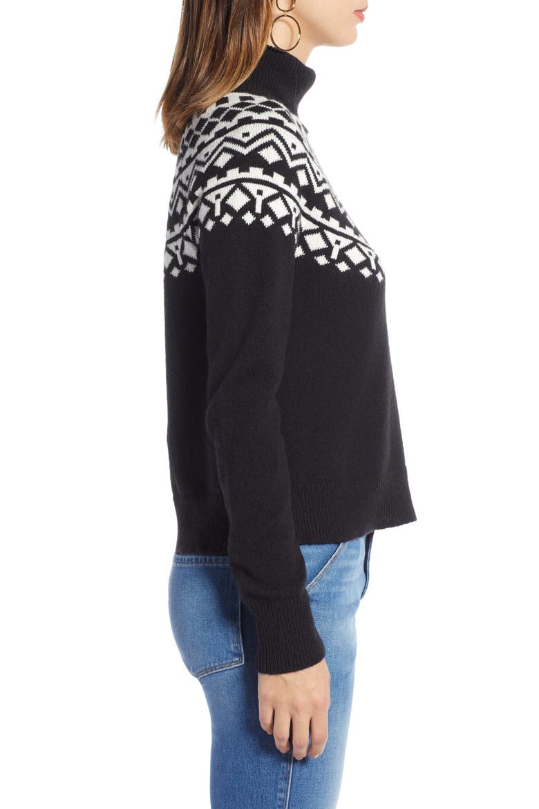 Fair Isle Shrunken Turtleneck Sweater, Alternate, color, BLACK SLOPE SIDE PATTERN