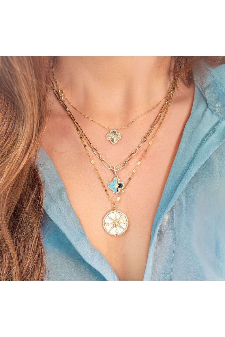 Fluted Gold Diamond Accent Single Clover Necklace, Alternate, color, Yellow Gold