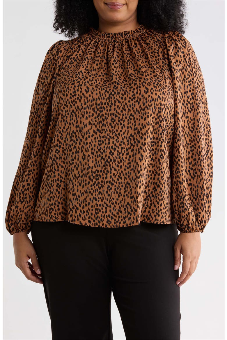 Ruffle Neck Long Sleeve Top, Main, color, LEOPARD