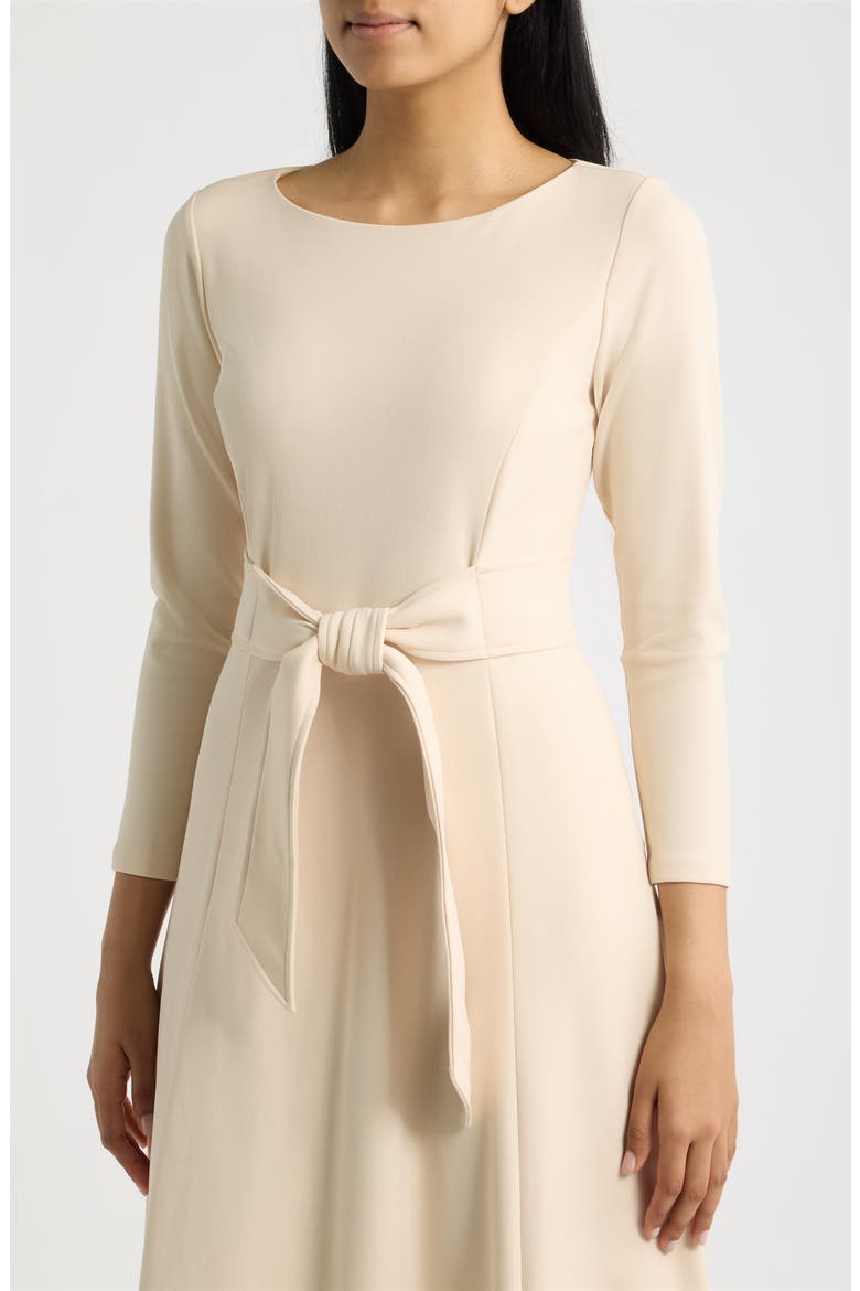 Tie Waist Scuba Crepe Midi Dress, Alternate, color, MACADAMIA