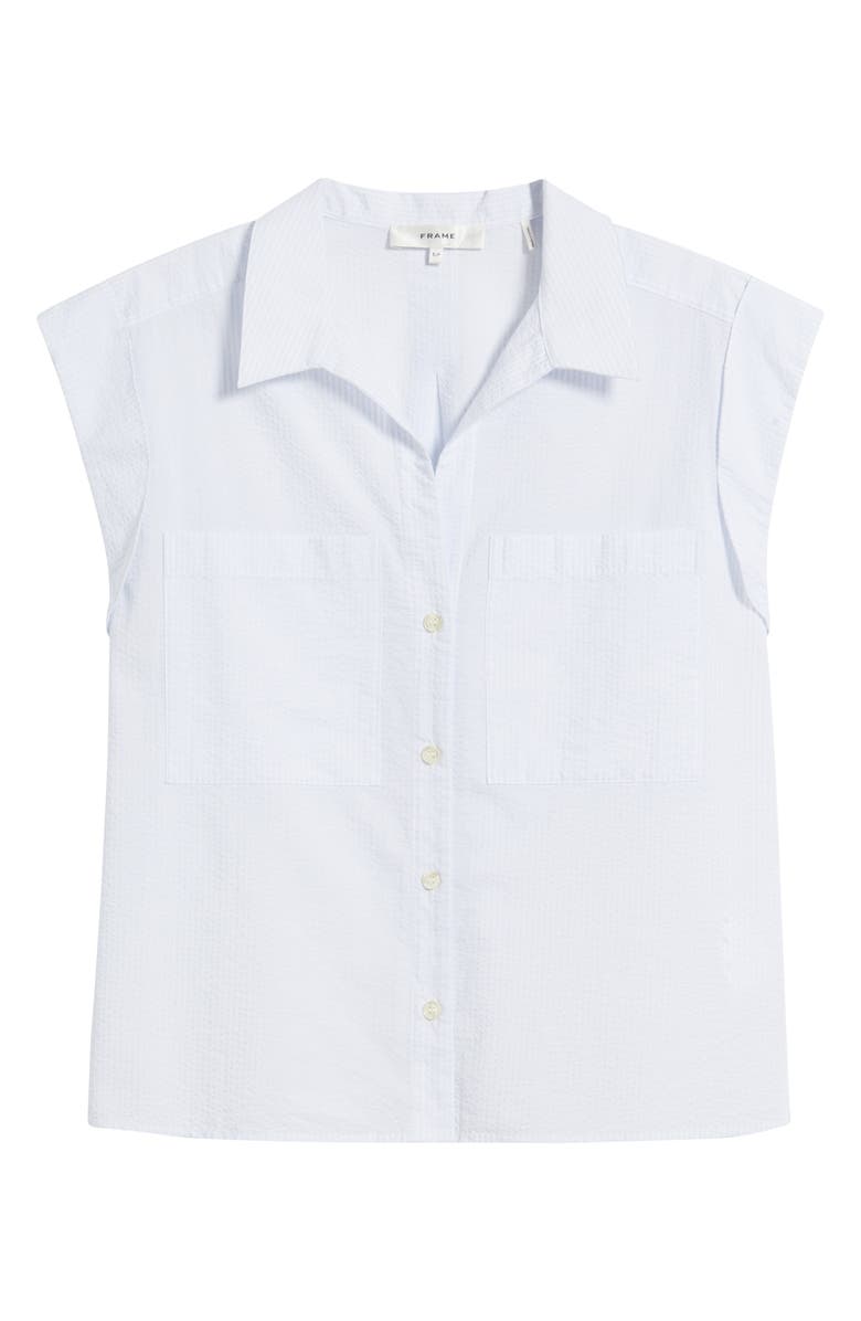 FRAME Leisure Seersucker Cotton Cap Sleeve Button-Up Shirt, Alternate, color, Light Chambray Multi