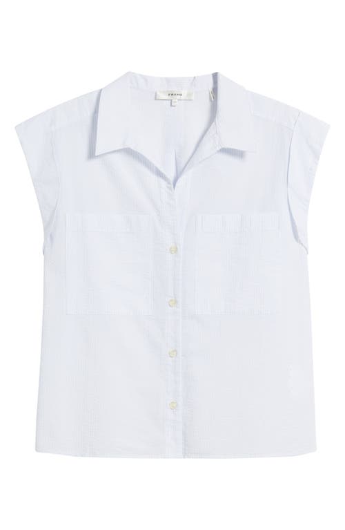 FRAME FRAME LEISURE SEERSUCKER COTTON CAP SLEEVE BUTTON-UP SHIRT 