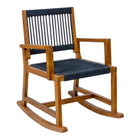 Laguna Coastal Casual 352-LBS Support Acacia Wood and Woven Rope Outdoor Rocking Chair
