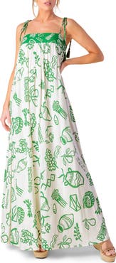 FLYING TOMATO Shoulder Tie Print Maxi Dress