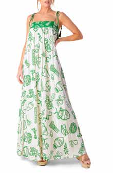 FLYING TOMATO Shoulder Tie Print Maxi Dress