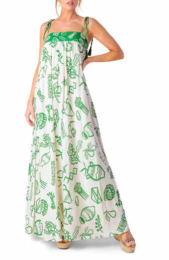 FLYING TOMATO Shoulder Tie Print Maxi Dress