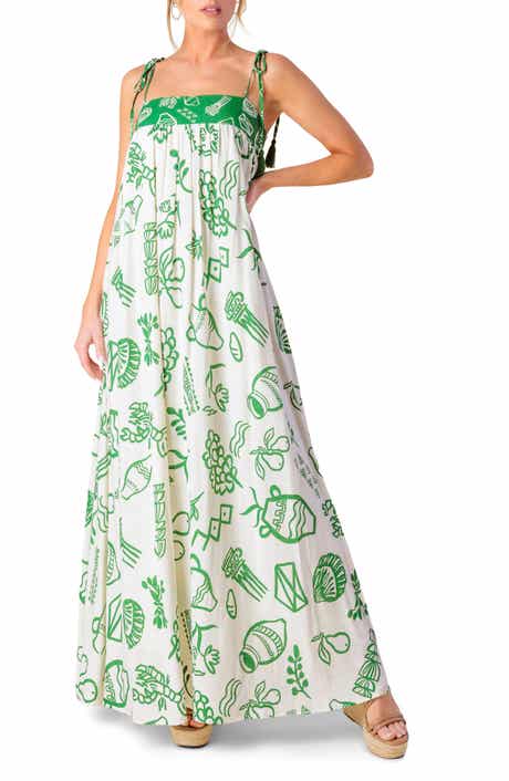FLYING TOMATO Shoulder Tie Print Maxi Dress