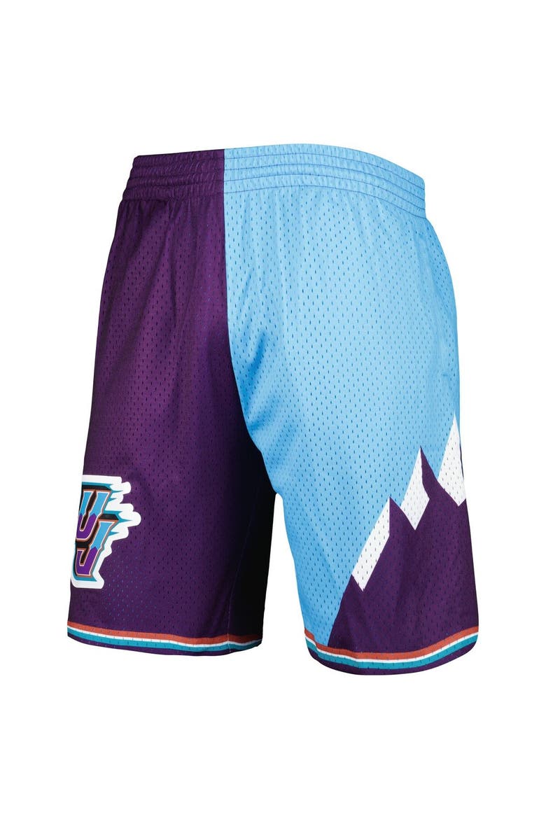 Men's Mitchell & Ness Turquoise/Purple Utah Jazz Hardwood Classics 1996 Split Swingman Shorts, Alternate, color, Turquoise