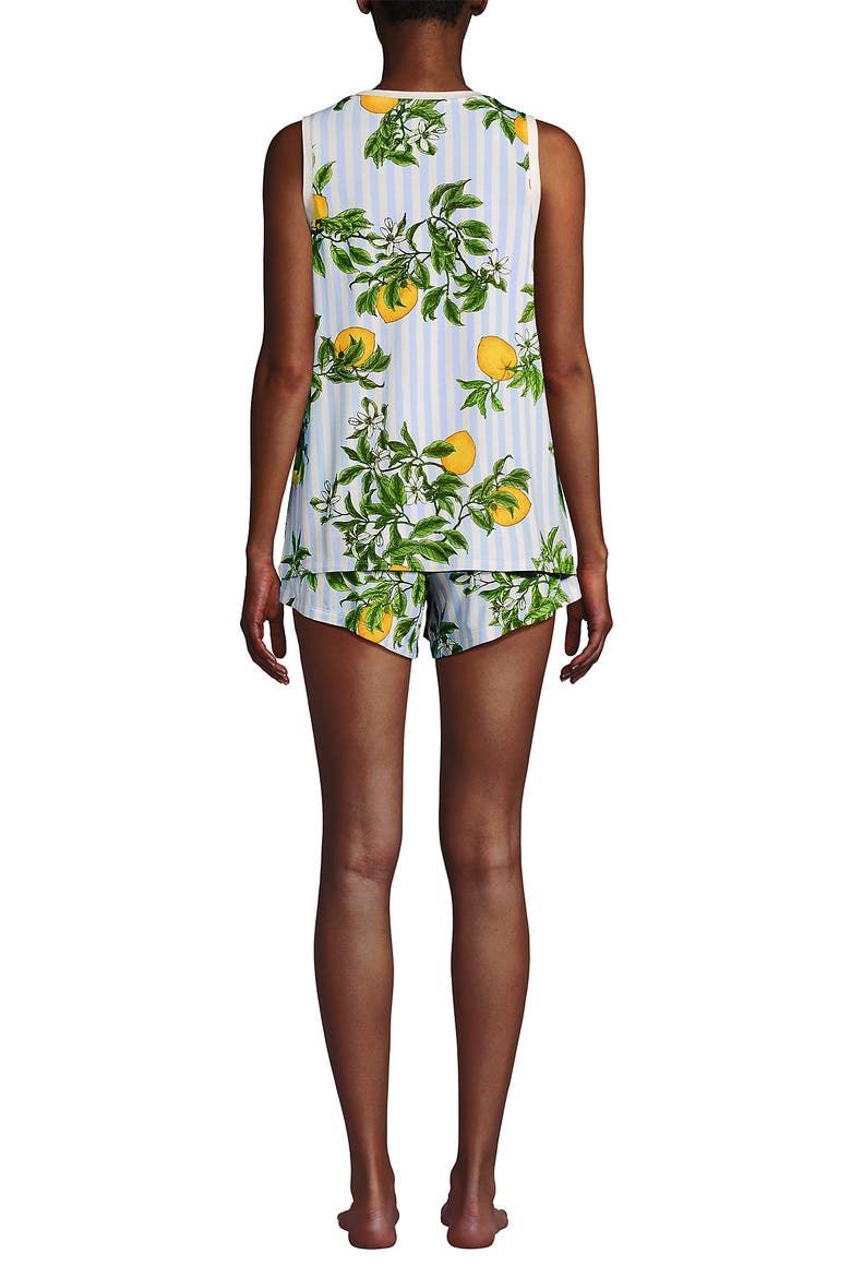 Cooling 3 Piece Pajama Set - Robe Tank and Shorts, Alternate, color, Misty Blue Citrus Stripe