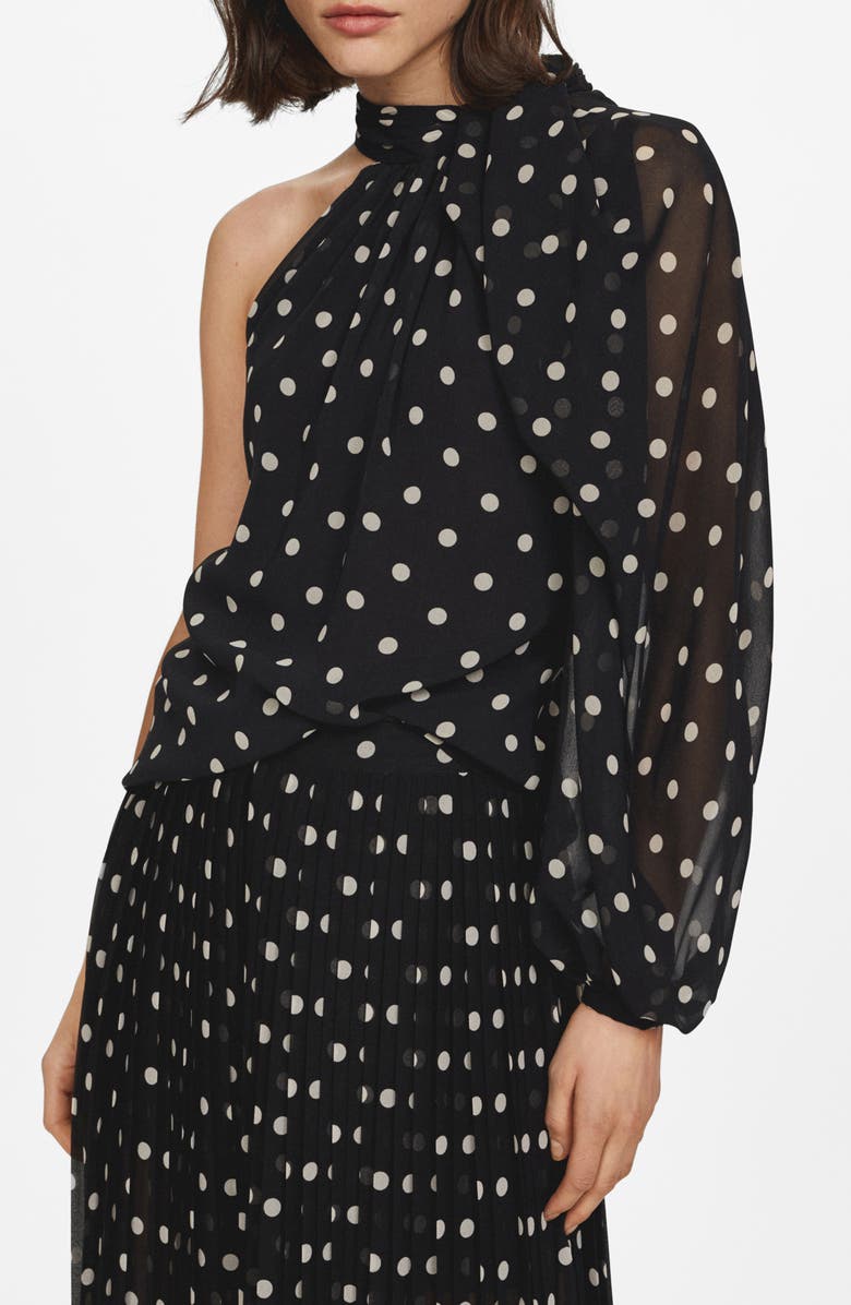MANGO Adela Polka Dot One-Shoulder Chiffon Top, Main, color, 