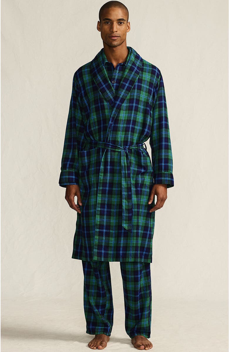 Lands' End Flannel 3 Piece Pajama Set, Main, color, Light Emerald Blackwatch