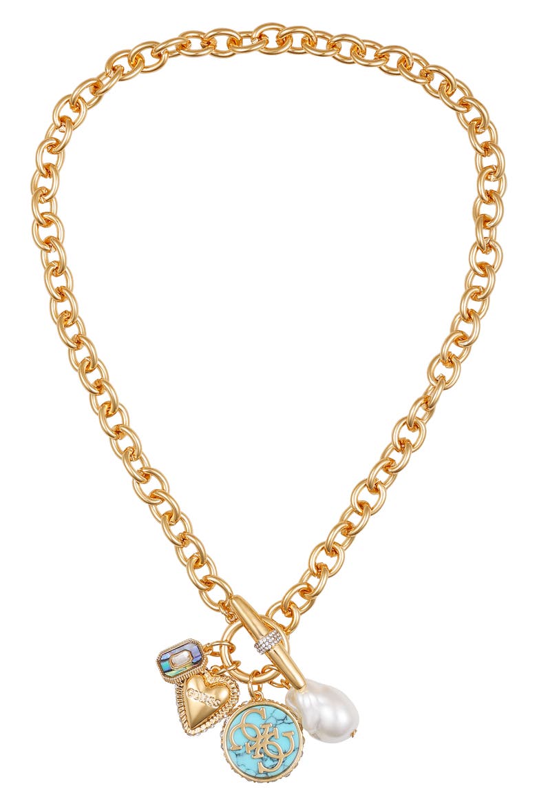 Logo Charm Necklace, Main, color, GOLD TONE