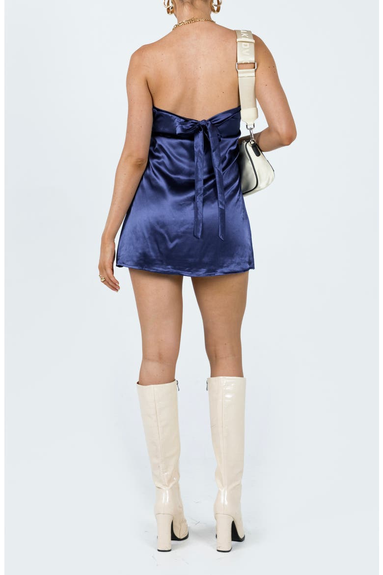 Shaya Bow Back Strapless Satin Minidress, Alternate, color, BLUE