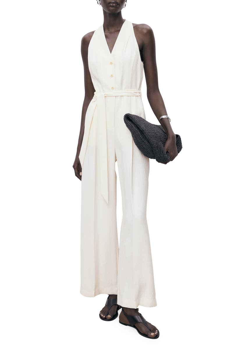 MANGO Sleeveless Tie Waist Jumpsuit, Main, color,