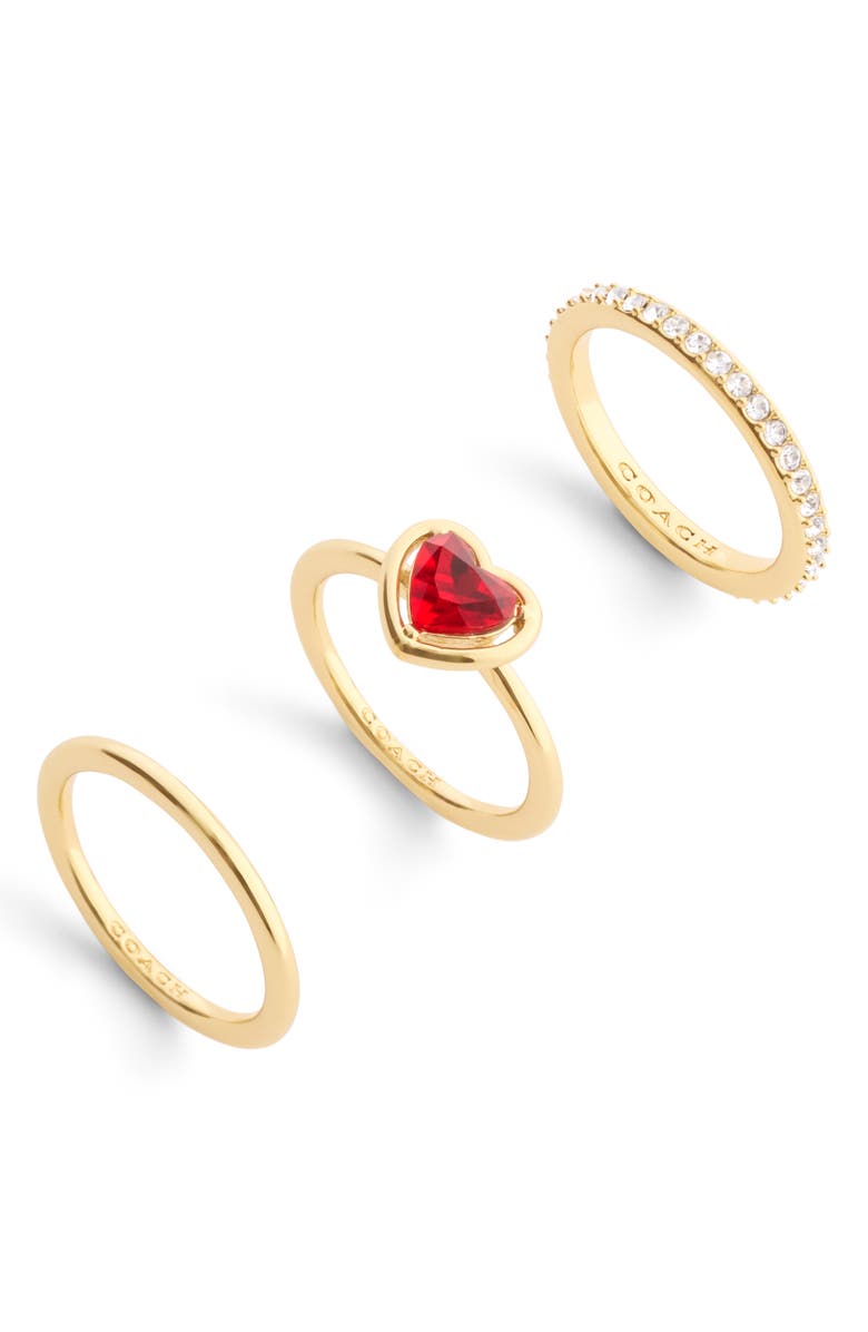 COACH Halo Heart Set of 3 Stackable Rings, Alternate, color, 