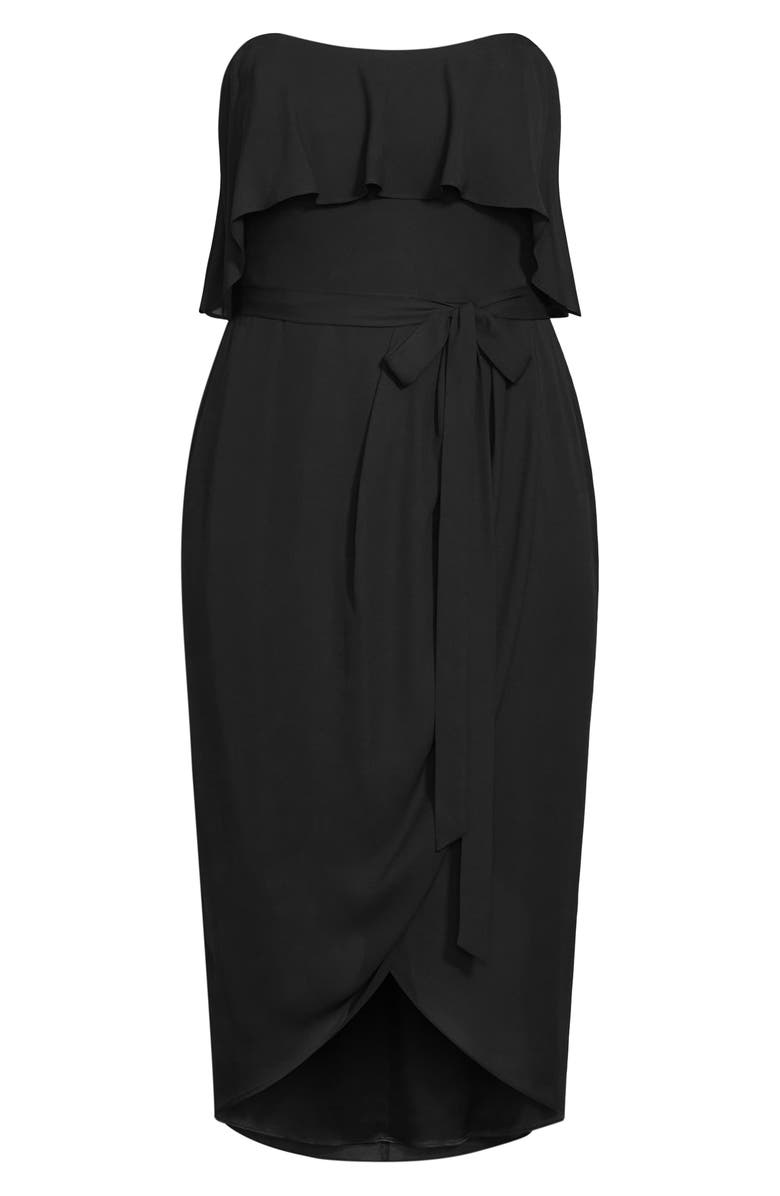 City Chic Fable Ruffle Tie Belt Dress, Alternate, color, Black