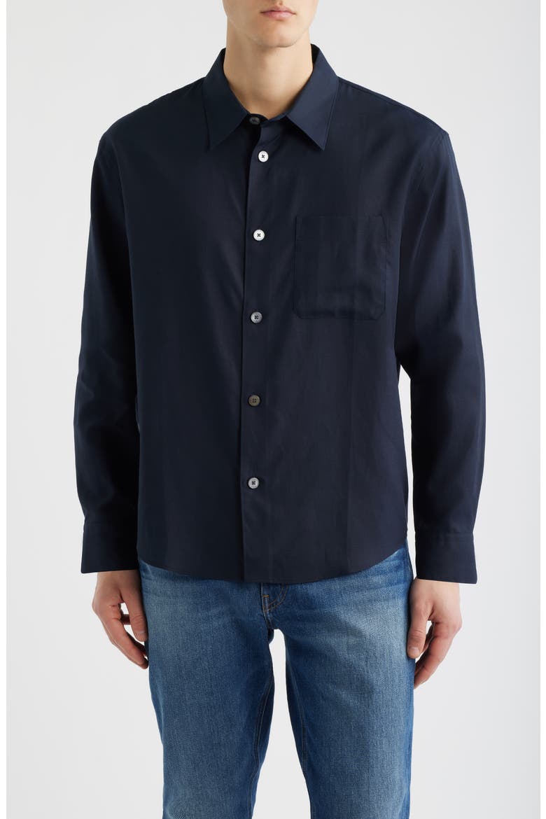 Solid Button-Up Shirt, Main, color, DARK NAVY