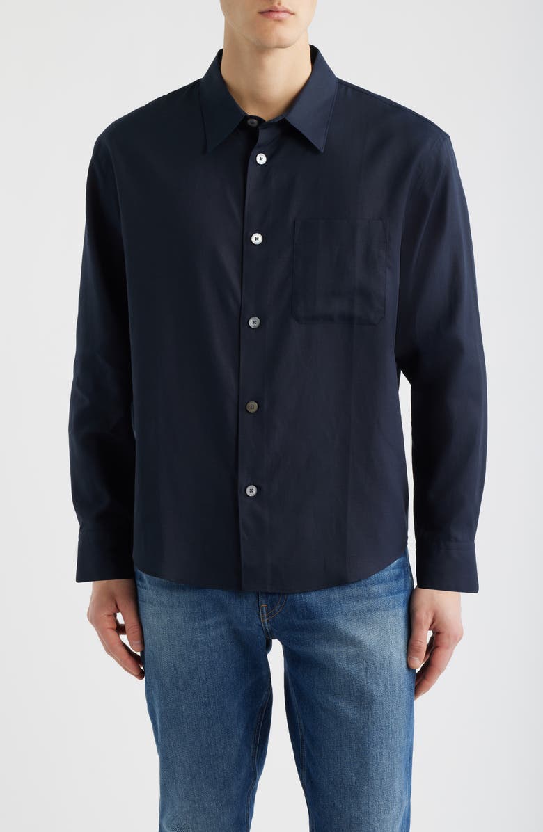 FRAME Solid Button-Up Shirt, Main, color, Dark Navy
