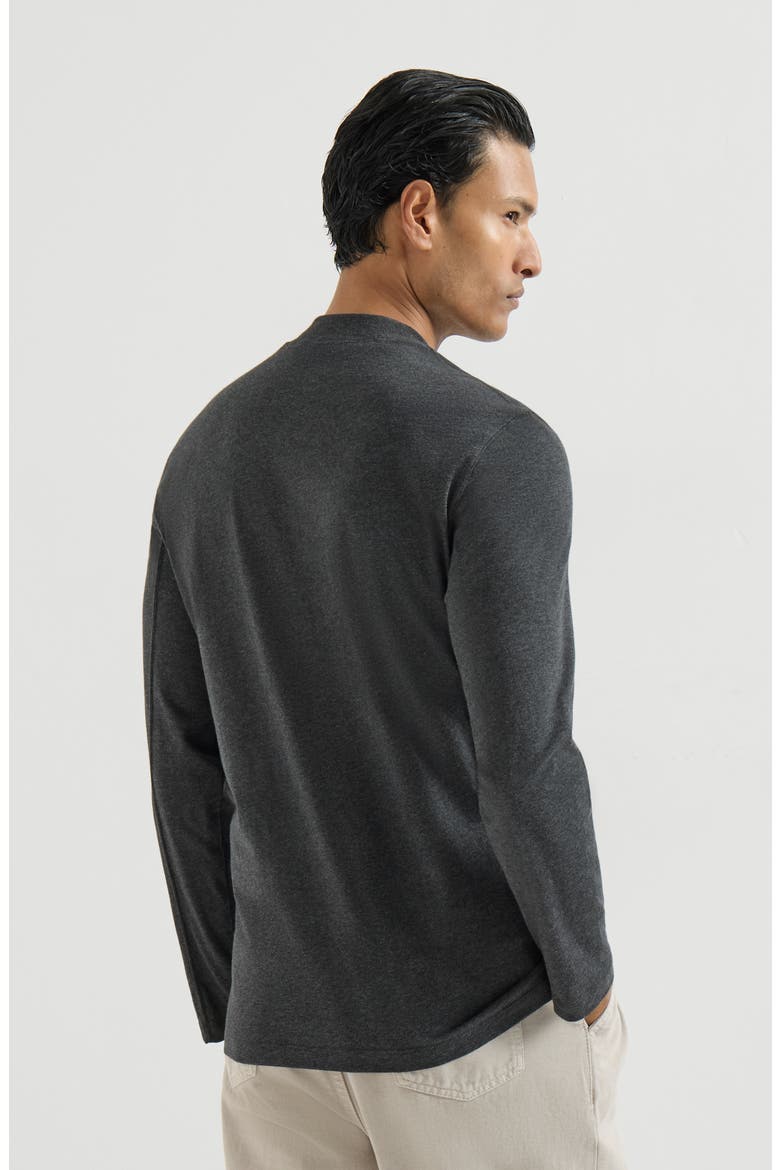Cotton jersey long sleeve mock neck T-shirt, Alternate, color, Anthracite