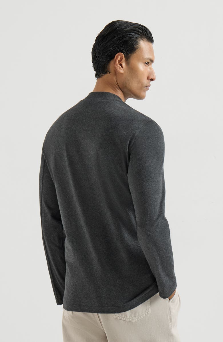 Brunello Cucinelli Cotton jersey long sleeve mock neck T-shirt, Alternate, color, Anthracite
