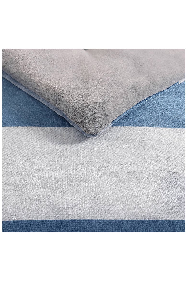 Linden Stripe Plush Comforter Set, Alternate, color, NAVY