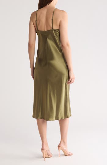 Satin Cowl Neck Midi Dress
