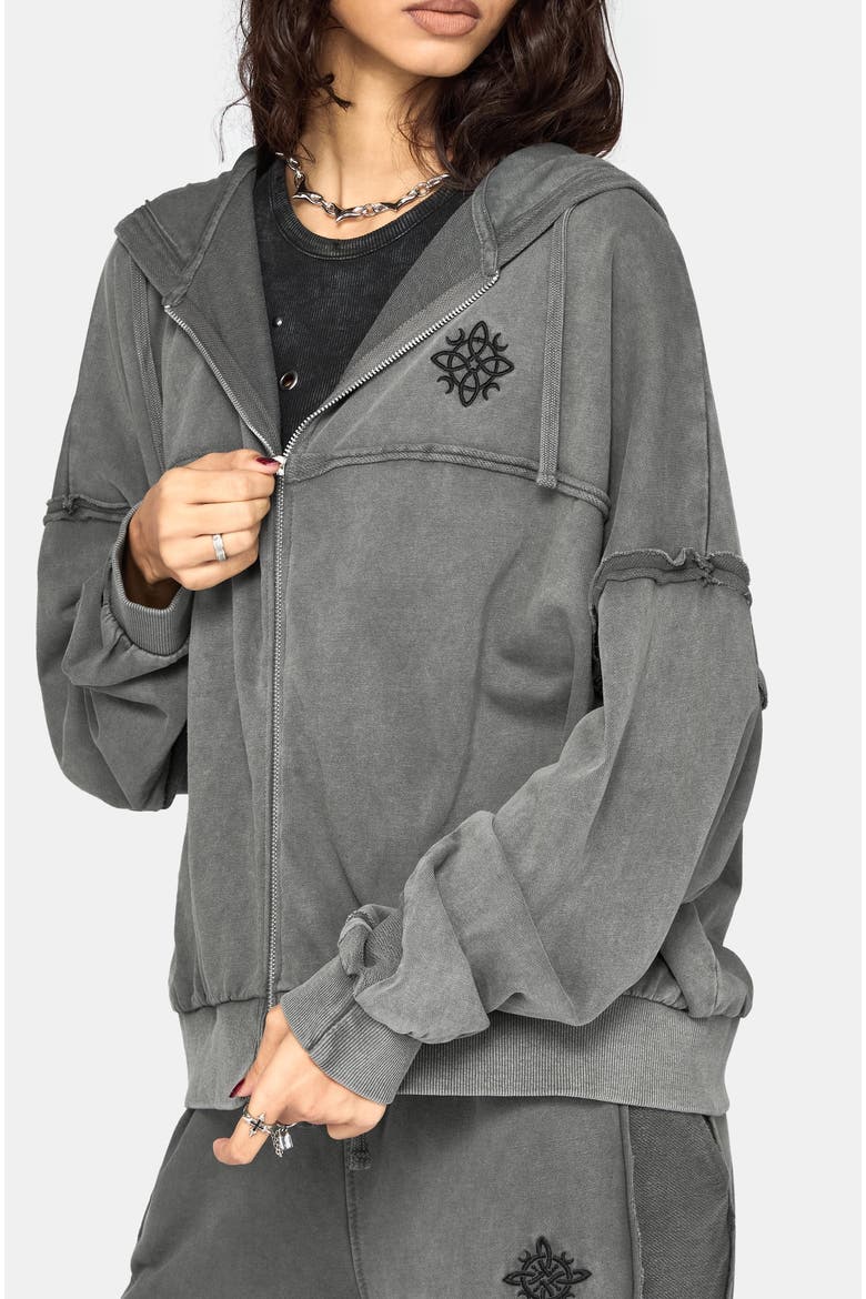 Mio Witches Knot Distressed Seam Hoody, Main, color, Grey