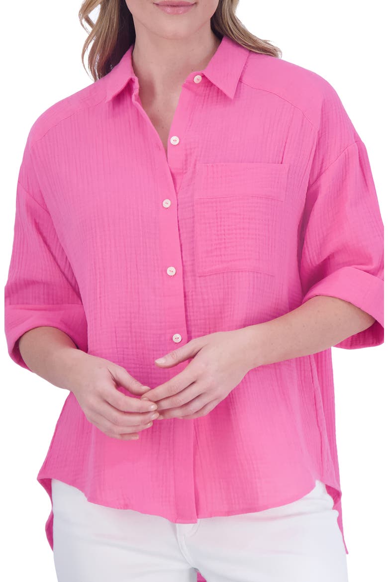 Joanna Cotton Gauze Button-Up Shirt, Main, color, DAHLIA