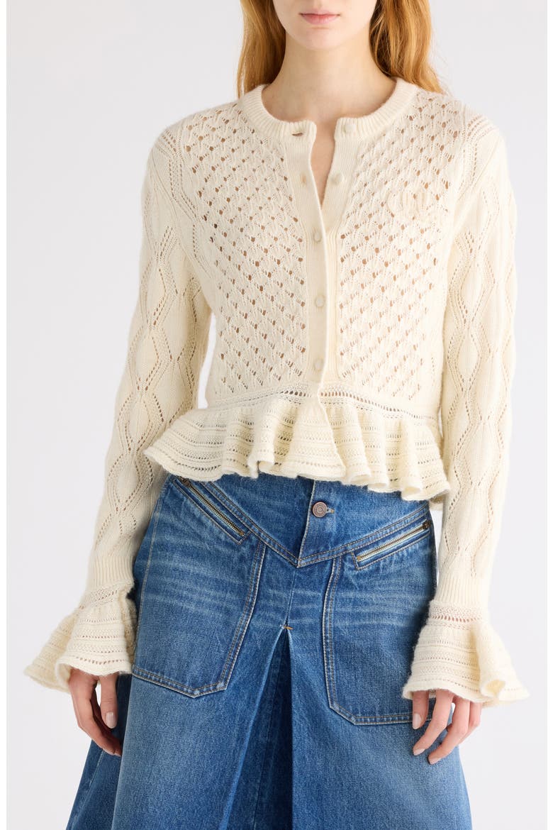 Mixed Pointelle Stitch Cotton, Alpaca & Silk Blend Cardigan, Main, color, ICONIC MILK