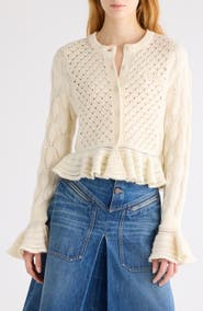Chloé Mixed Pointelle Stitch Cotton, Alpaca & Silk Blend Cardigan