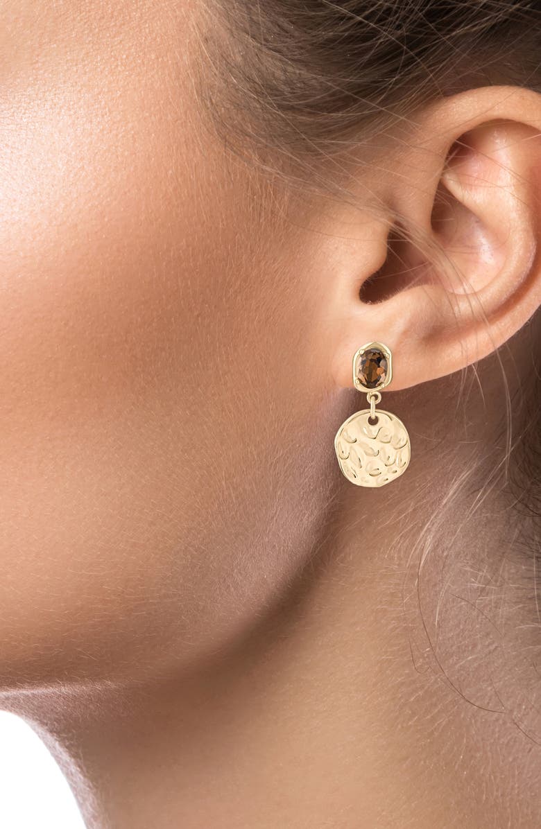 JARDIN Crystal Hammered Disc Drop Earrings, Alternate, color, Champange/ Gold