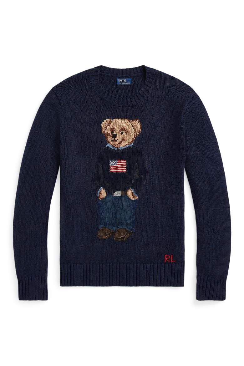 Bear Graphic Cotton & Linen Crewneck Sweater, Alternate, color, NAVY MULTI