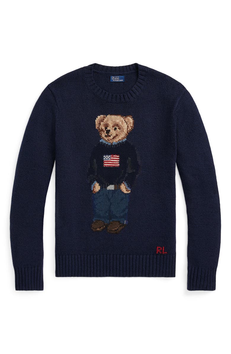 Polo Ralph Lauren Bear Graphic Cotton & Linen Crewneck Sweater, Alternate, color,