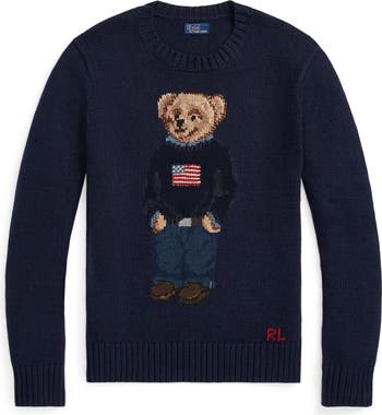 Polo Ralph Lauren Bear Graphic Cotton Linen Crewneck Sweater