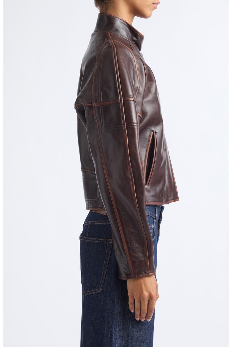 Glossy Leather Saddle Jacket, Alternate, color, SADDLE