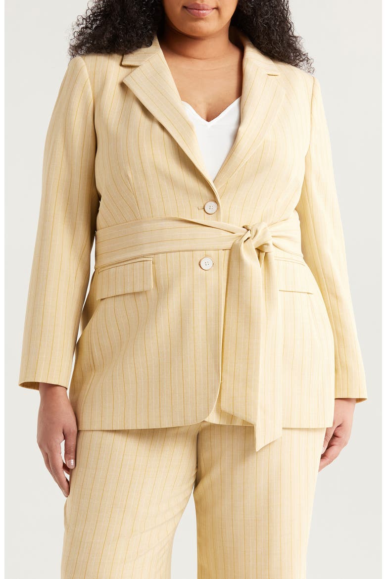 Pinstripe Belted Blazer, Main, color, OCHRE